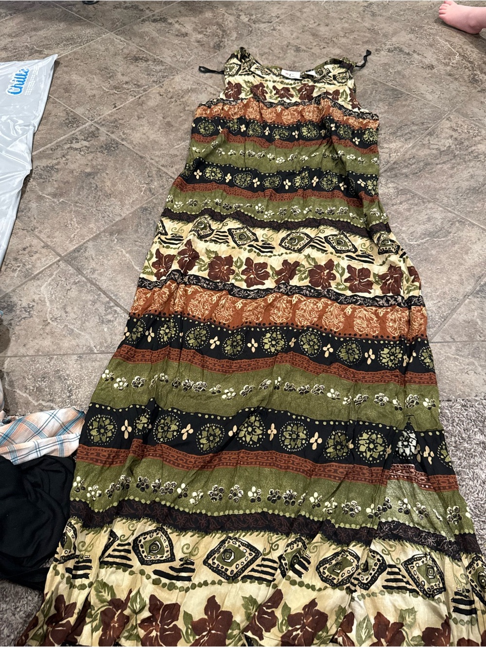 🌽Boho Striped Floral Maxi Dress in Olive, Rust & Black